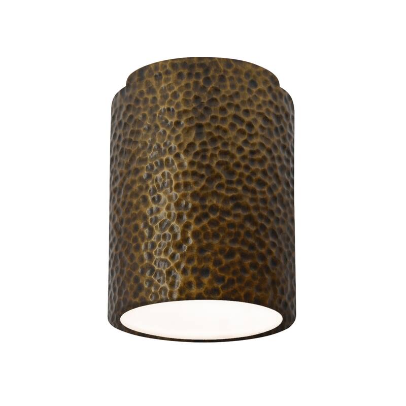 Justice Design Radiance - Cylinder Flush-Mount (Outdoor) - Replaceable Bulb - Hammered Brass