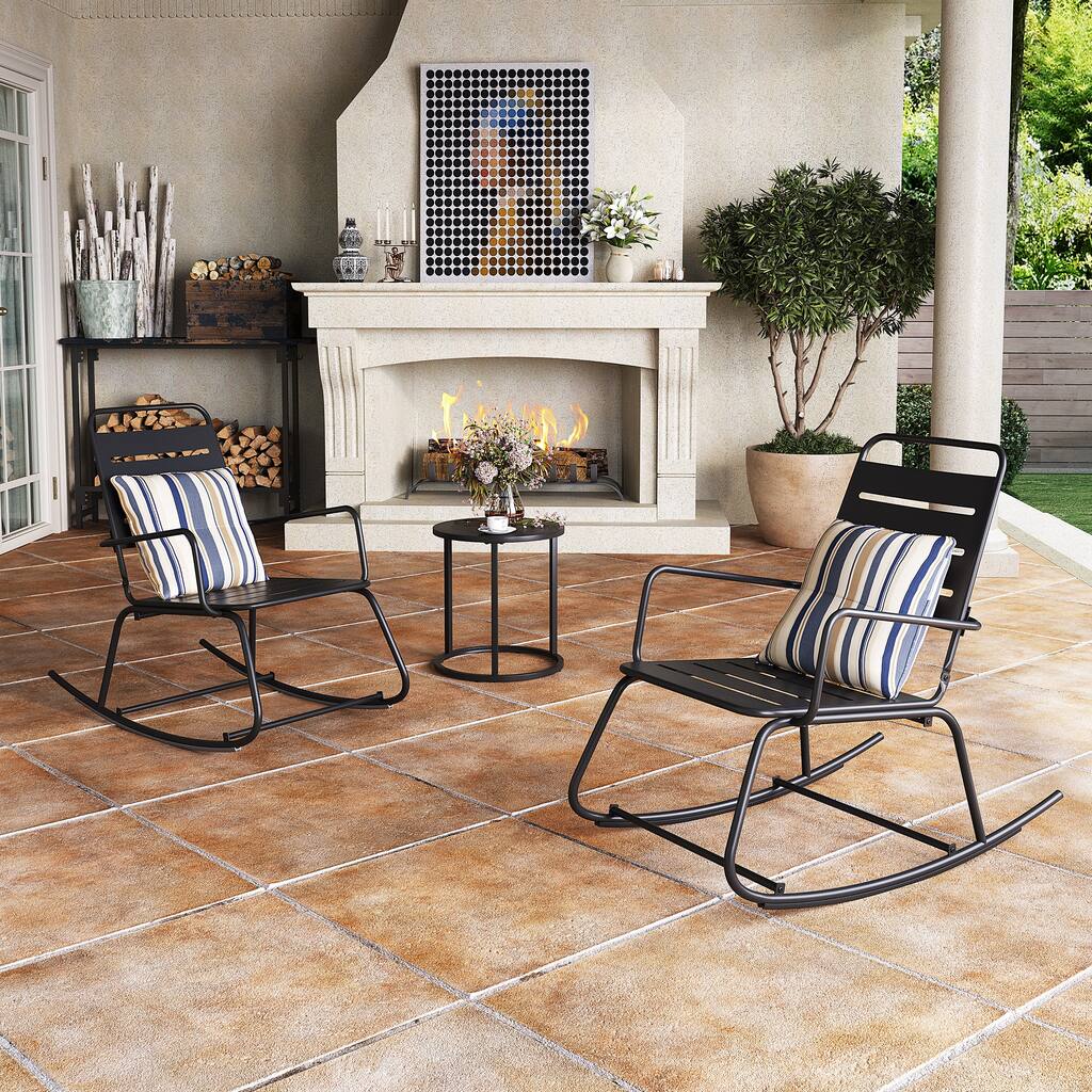 VredHom Patio Porch Outdoor Rocking Chair with Side Table - See the picture