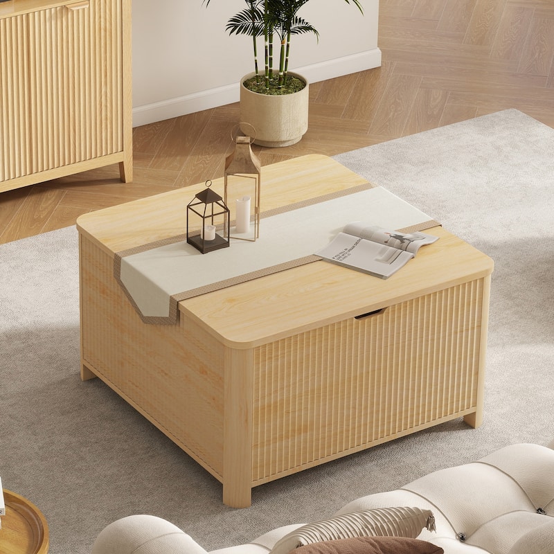 Squre Coffee Table with Large Capacity Storage - Beige