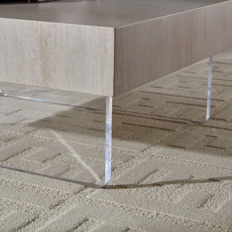 34.65''Square Faux Travertine Pattern Coffee Table,Mdf Table,Modern Design Coffee Table With Acrylic Legs