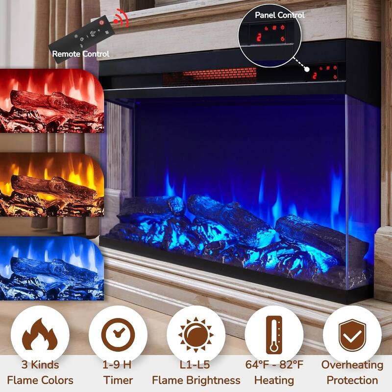 Farmhouse 3-Sided Fireplace TV Stand for 65" TV, Entertainment Center