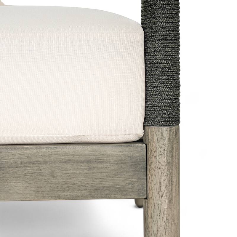 Christopher Knight Home - 4-Piece Patio Conversation Set with Woven Rope Loveseat, Cushions & Acacia Wood Coffee Table