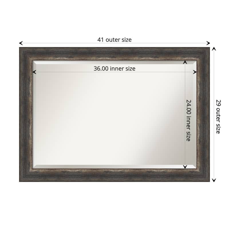 Beveled Bathroom Wall Mirror - Bark Rustic Char Frame - Outer Size: 41 x 29 in - Bark Rustic Char