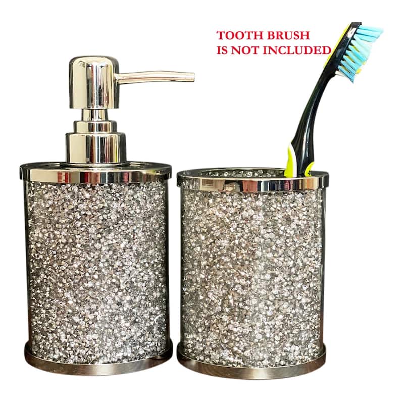 Ambrose Exquisite 2 Piece Soap Dispenser and Toothbrush Holder in Gift Box - Silver