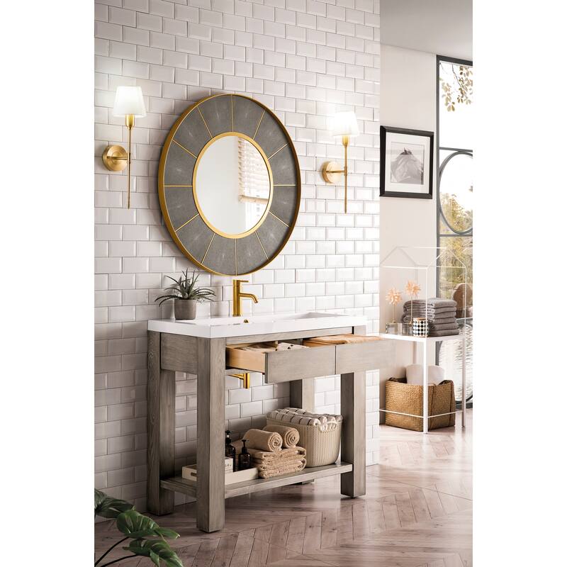 Brooklyn 39.5" Wooden Sink Console w/ White Glossy Composite Countertop