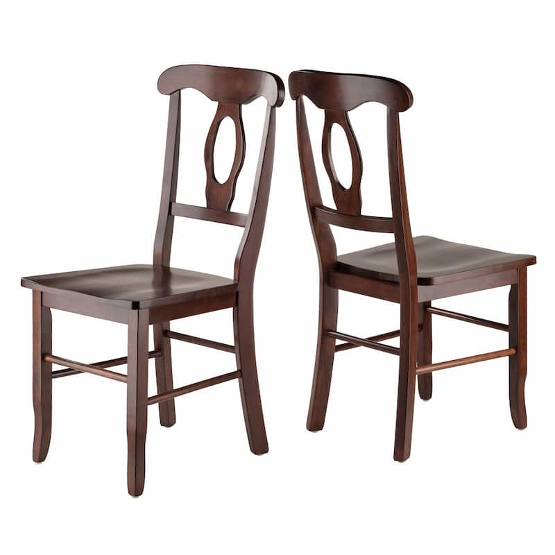 Set of 2 Walnut Wood Keyhole Design Back Chairs 36.5"