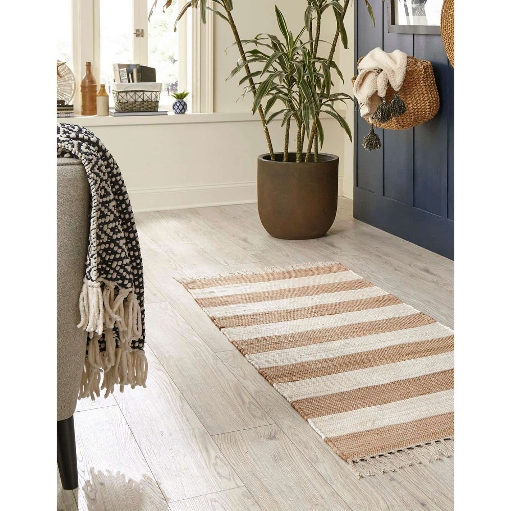 Solid/Striped Emaburn Collection Area Rug