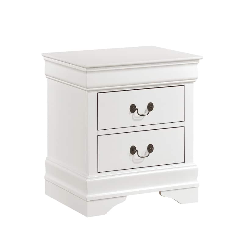 Traditional Wooden Nightstand, Bedside Decorative Table with Antique Nickle Handles Drawers, Side Table with Wooden Countertops