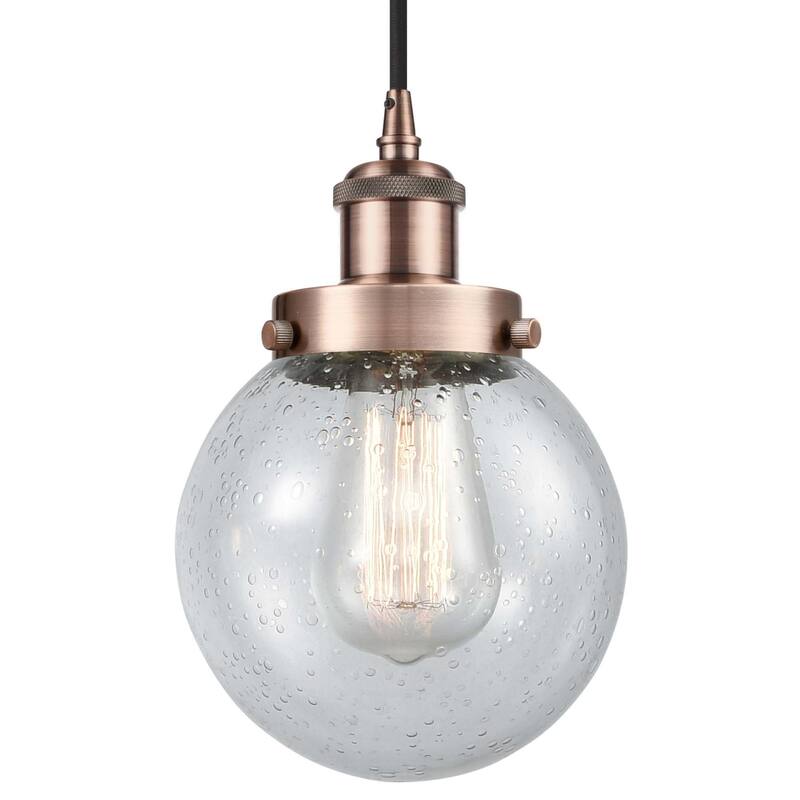 Innovations Lighting 916-1P-9-6 Beacon Pendant Beacon 6" Wide Mini - Antique Copper / Seedy