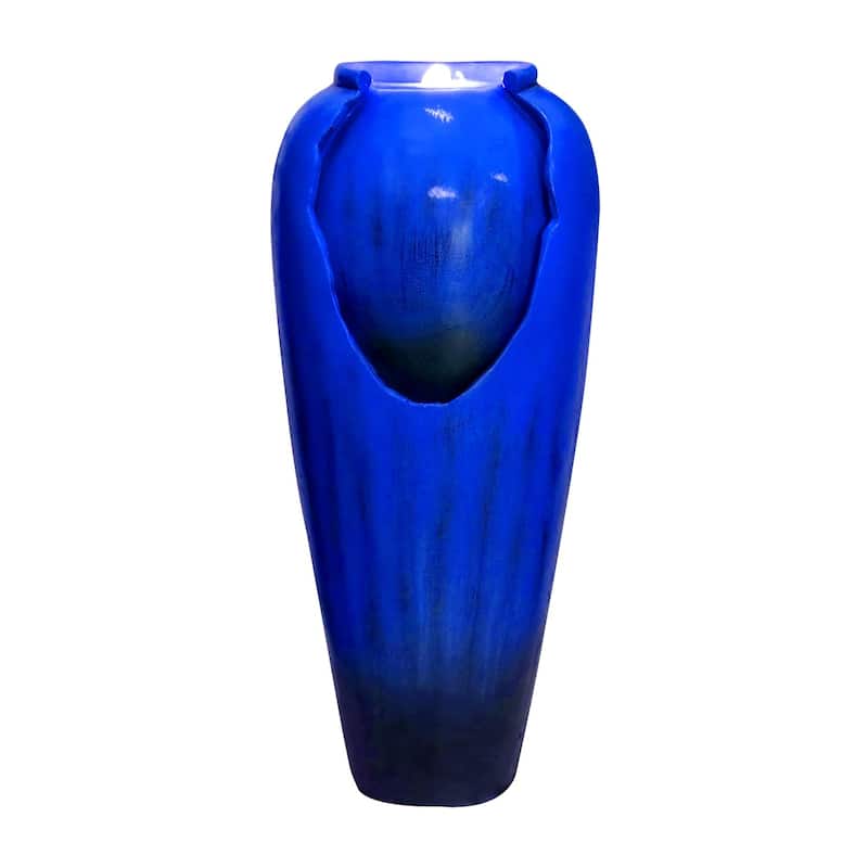 30.7" High Concrete Jar Water Fountain Outdoor, Garden Vase Water Feature - 30.7"H