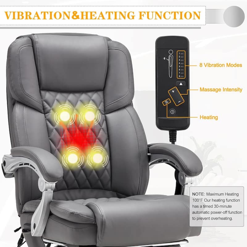 EROMMY Ergonomic Heated Massage Office Chair with Lumbar Support, Reclining Backrest, 2/4/6-Point Massage