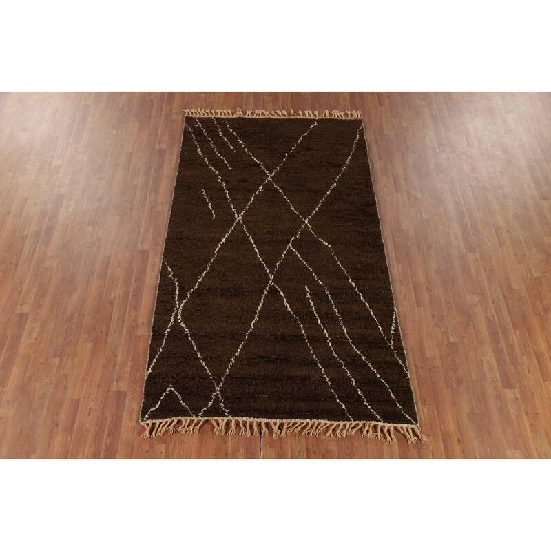 Hand Knotted Oriental 100% Wool Carpet Modern Geometric Brown Moroccan Area Rug - 8' 6'' X 5' 0''