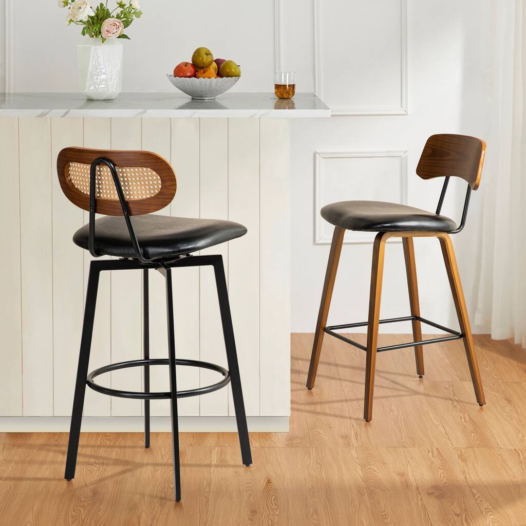 Glitzhome 40"H Rattan Back Swivel Bar Stool with Metal Legs Set of 2/4