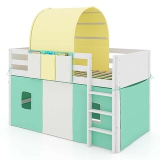 Costway Twin Loft Bed with Tower & Tent 3 Storage Pockets Safety