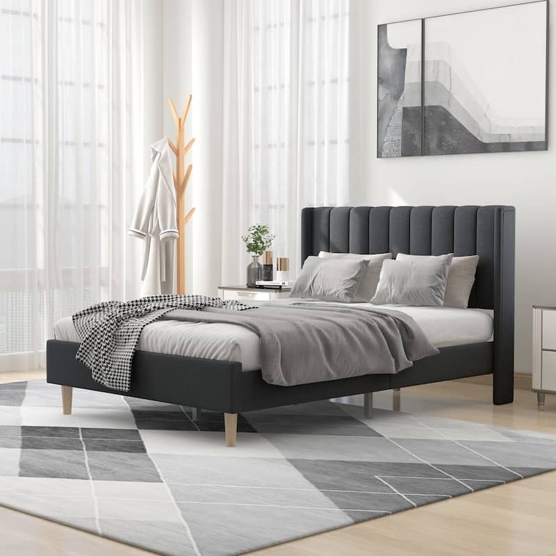 Alazyhome Upholstered Platform Bed Frame - Dark Grey - Full