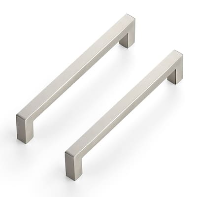 10 Pack 6-1/4 Inch Kitchen Square Cabinet Handles - Brushed Nickel - 6"L x 1"W