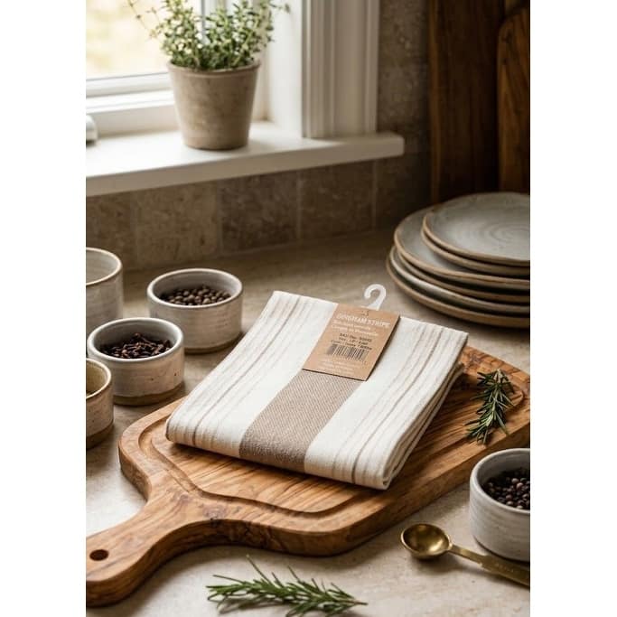 Gingham Stripe Kitchen Towel Set of 4