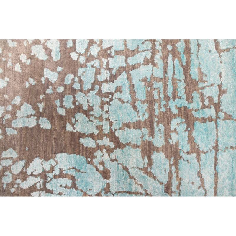 ECARPETGALLERY Hand-knotted Legacy Aqua, Dark Grey Silk, Wool Rug - 2'6 x 11'11