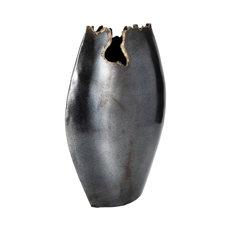Sagebrook Home's Metal Chipped Vase, 14" Black Elegance, Timeless Design for Home Ambiance, Exclusive Vase Collection