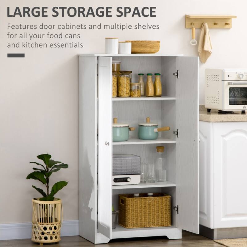 Kitchen Pantry Storage Cabinet, Freestanding Kitchen Cupboard with 2 Doors, Adjustable Shelves for Dining Room, White