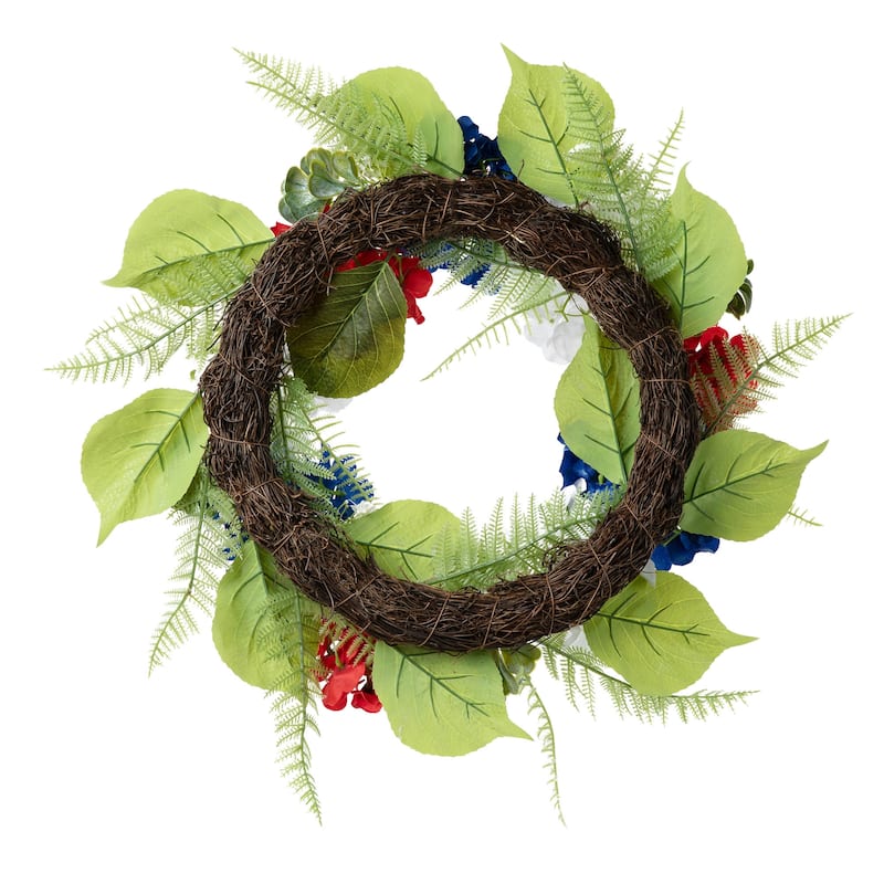 Glitzhome 22"D Artificial Patriotic Americana Hydrangea Wreath