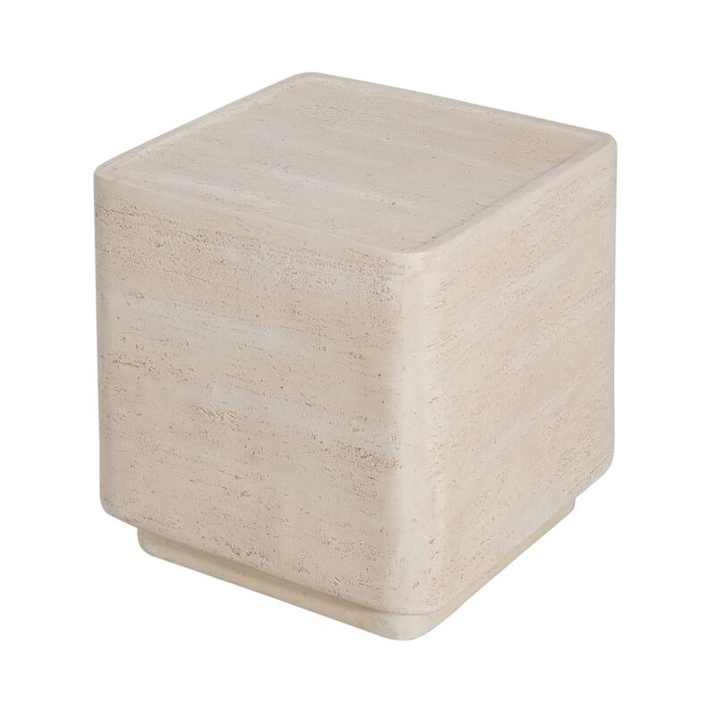 Roomfitters Daphne Outdoor MGO Side Table with Travertine Look, Square Modern Accent, Beige Finish