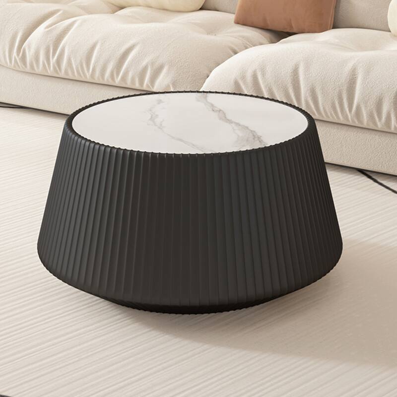 Grey Pattern Light Sinterd Stone Cup Shape Leather Modern Coffee Table - Black+Gold