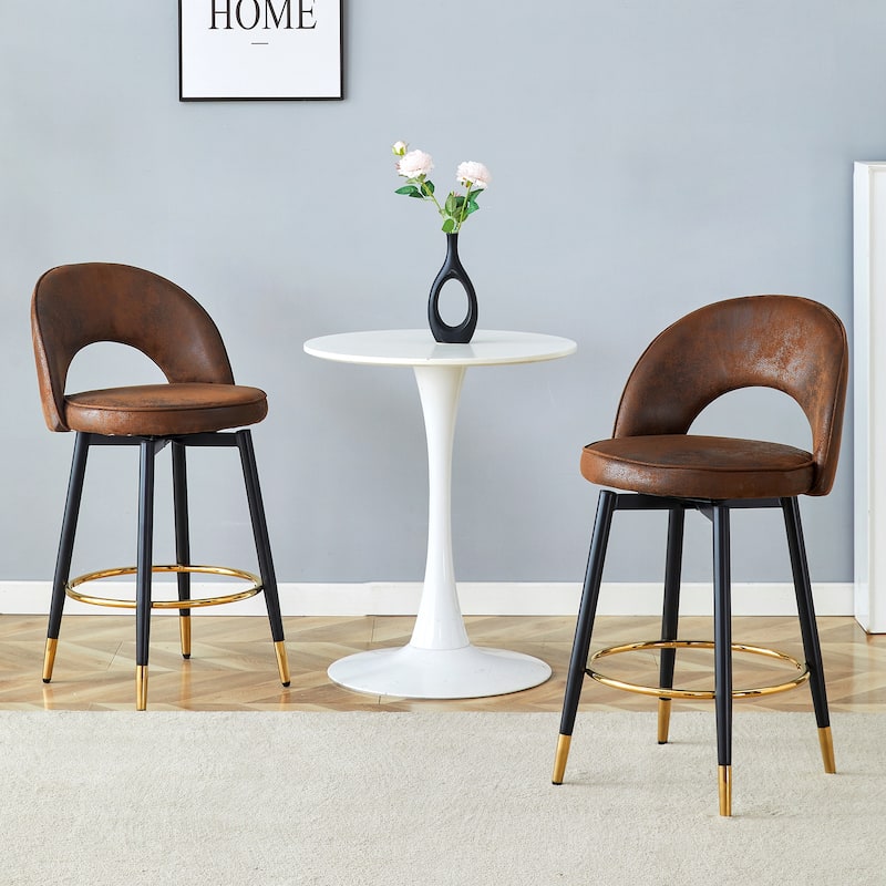 360 ° rotatable bar chair.Modern Echnology-Fabric Brown upholstered bar chair, Set Of 2.