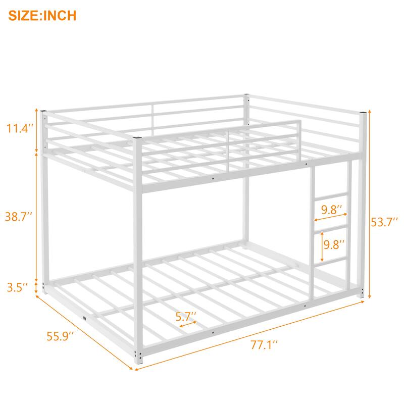 Metal Bunk Bed, Low Bunk Bed with Ladder