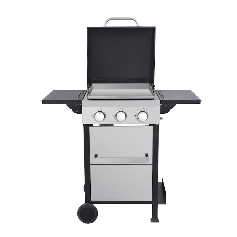 3 Burner BBQ Propane Gas Grill, Stainless Steel 36900 BTU Patio Garden Barbecue Grill with Two Foldable Shelves