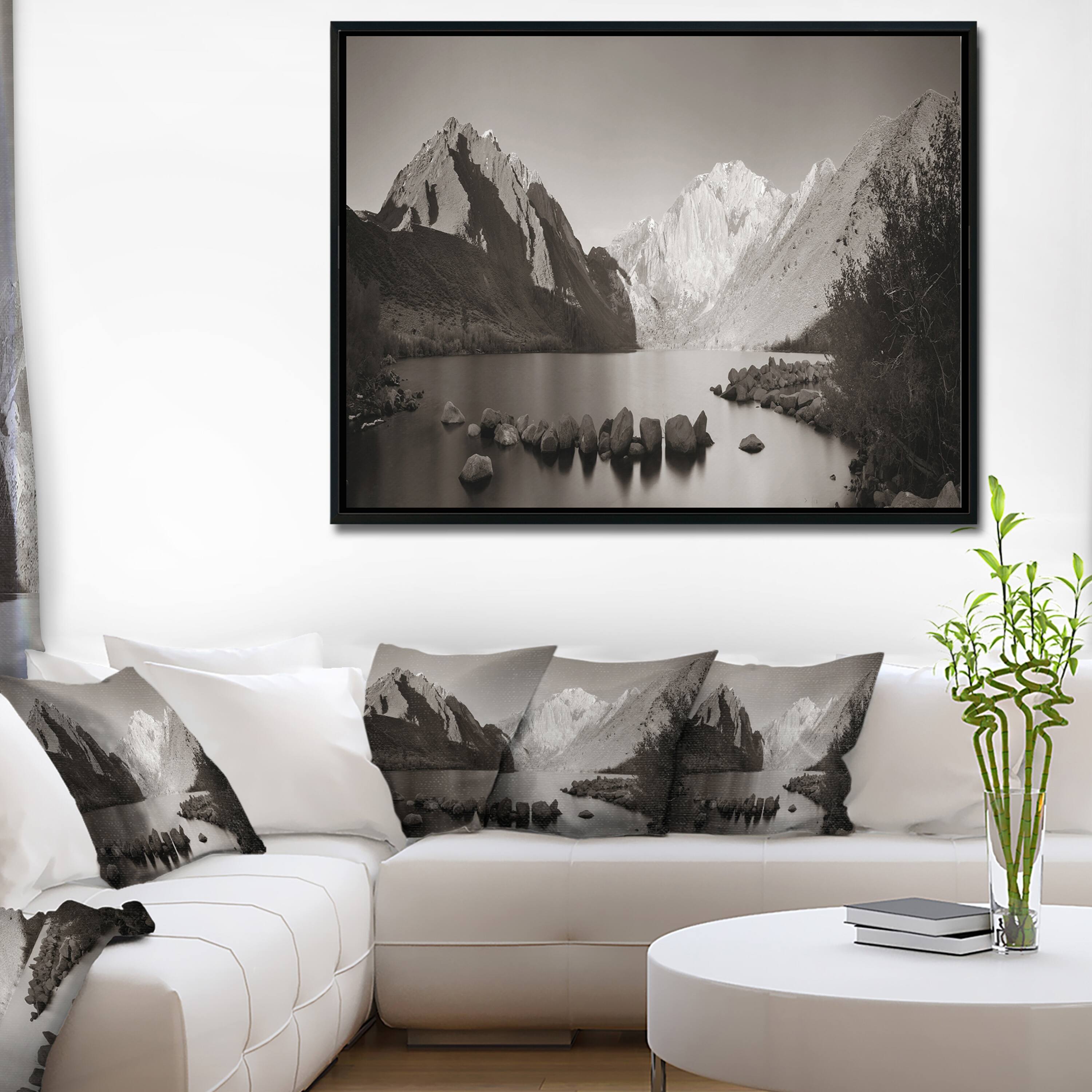 Designart "Snow Mountain Lake Panorama" Large Landscape Framed Canvas