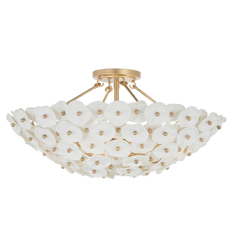 Metropolitan N1824 Coastlyn 4 Light 23" Wide Semi-Flush Bowl Ceiling - Legacy Brass / White Ceramic Accents