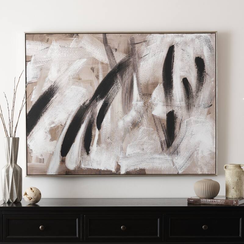 SAFAVIEH Angiola Champagne Toasts 48 x 36 Framed Linen Canvas Wall Art - 46.9 In. W x 0.03 In. D x 34.9 In. H