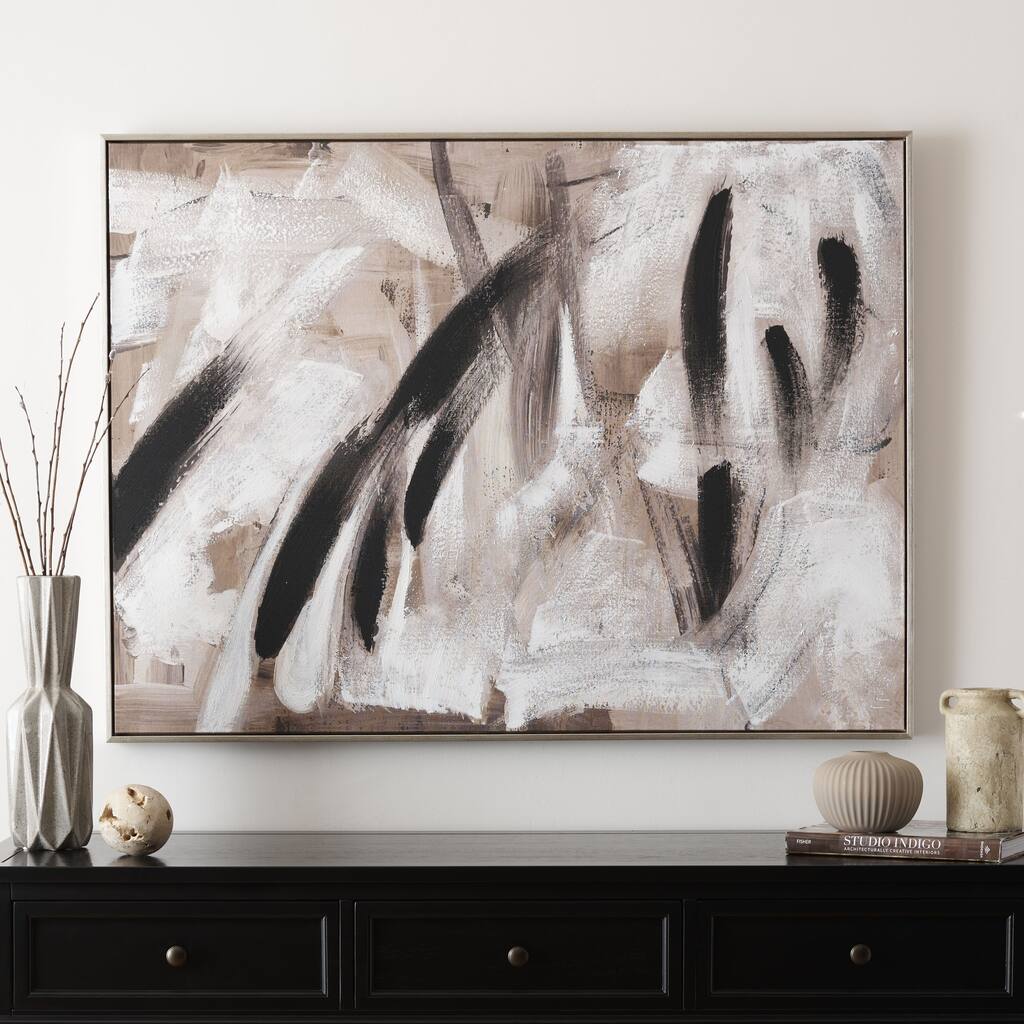 SAFAVIEH Angiola Champagne Toasts 48 x 36 Framed Linen Canvas Wall Art - 46.9 In. W x 0.03 In. D x 34.9 In. H