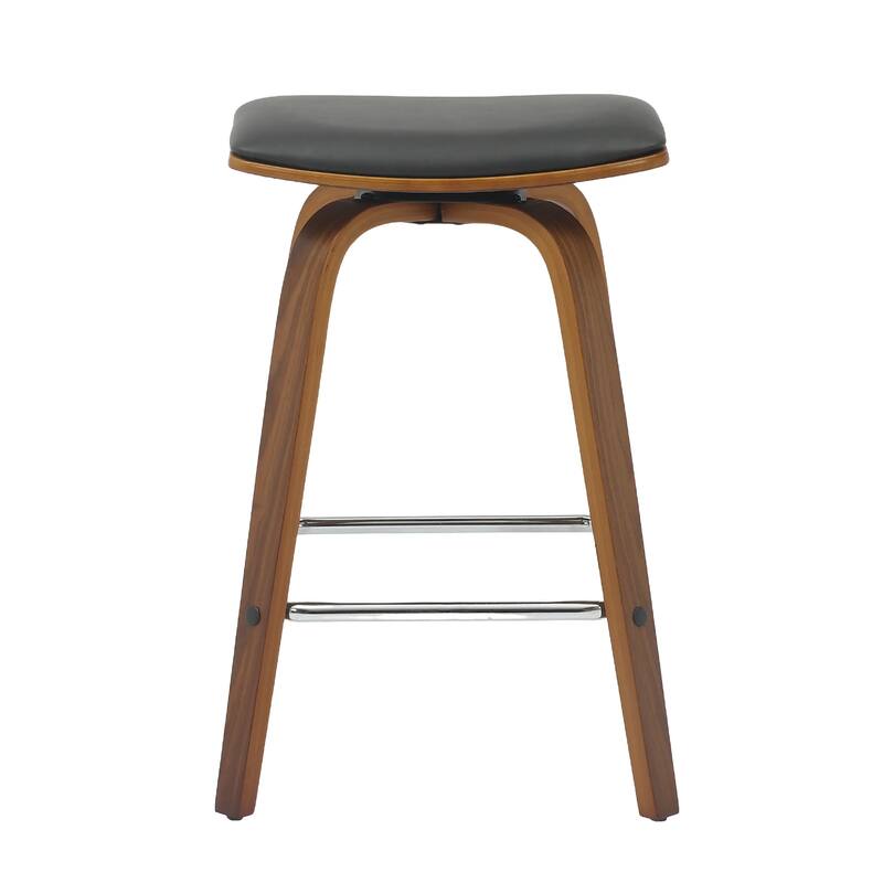 Pelya Leather Swivel Square Counter Stool with Wood Legs and Chrome Footrest for Kitchen Island or Dining Area Set of 2