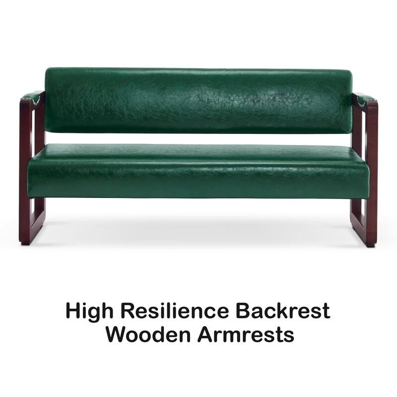 BarberPub Upholstered Waiting Room Chairs, Bench with Backrest, Faux Leather Armed Bench - 23"D x 61.2"W x 29.9"H