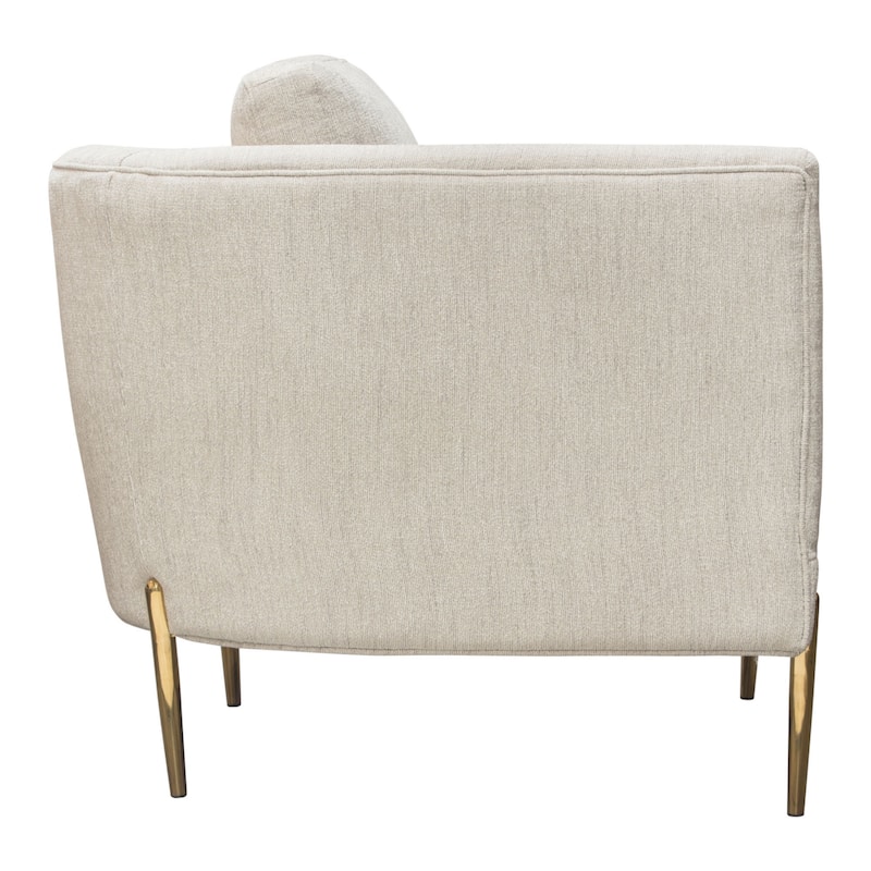 Meny Modern Accent Armchair, Light Cream Textured Fabric, Gold Metal