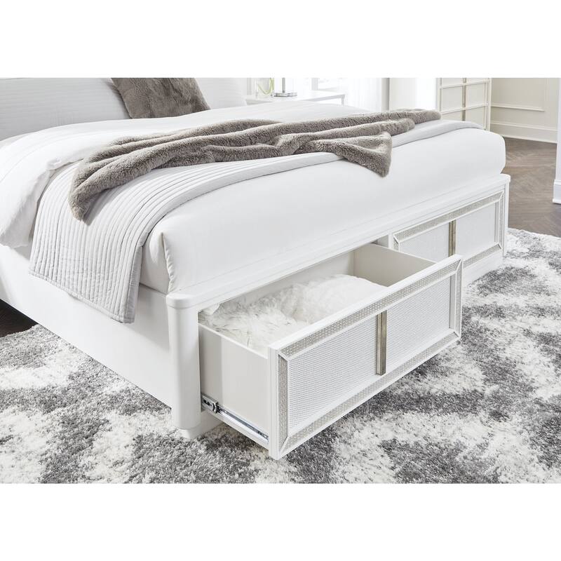 Signature Design by Ashley Chalanna White California King Upholstered Platform Storage Bed