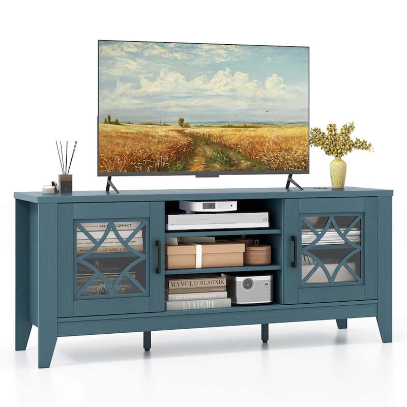 Modern TV Stand Entertainment Center Console Table w/ Storage Cabinet - Teal Blue