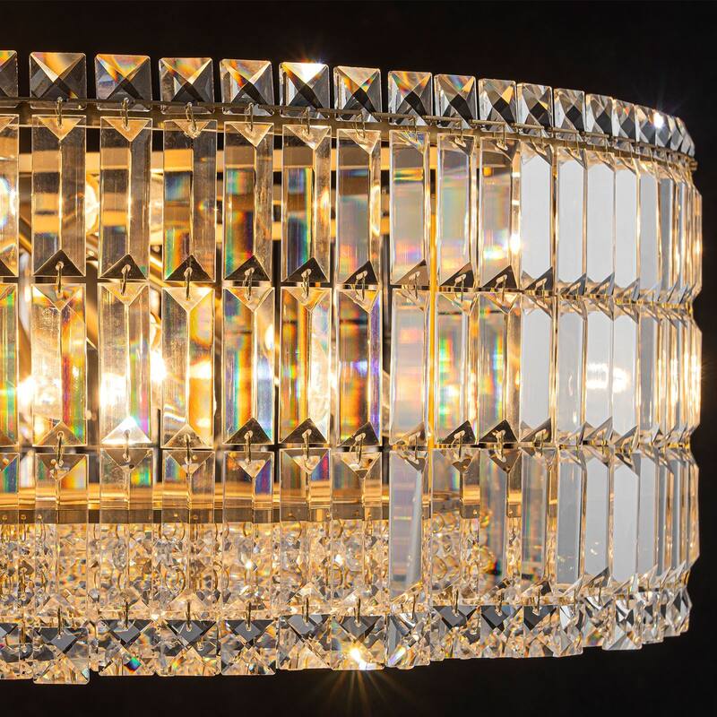 12-Lights Modern Drum Glam Dimmable Crystal Chandelier Round Kitchen Island Light - W31.5"