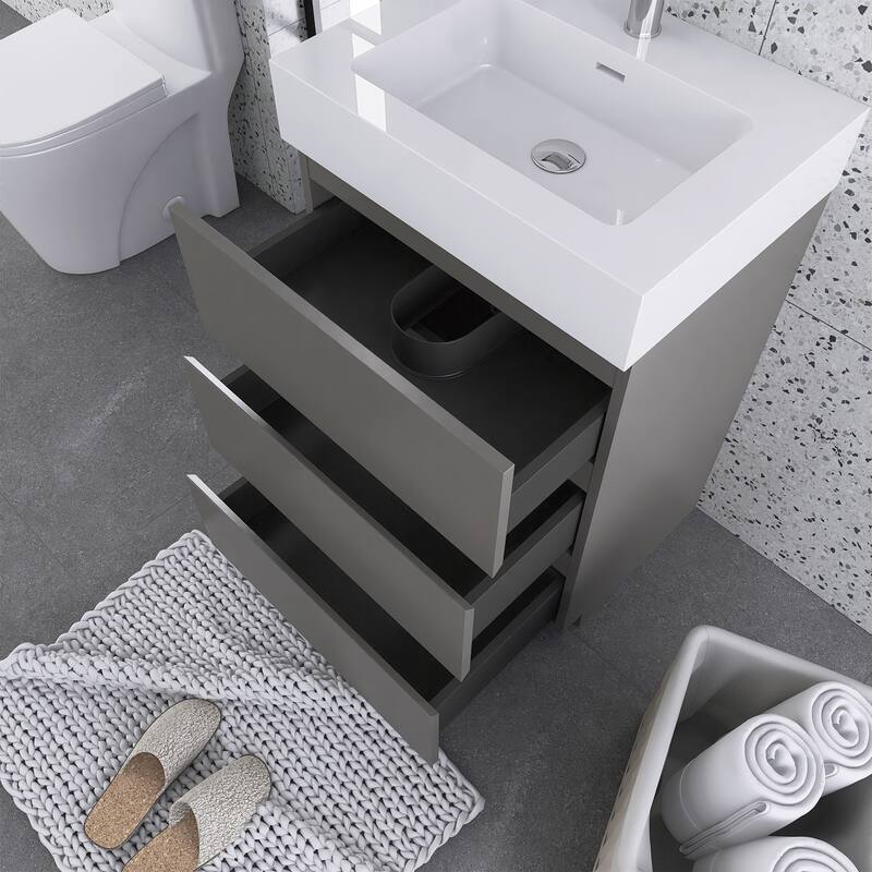 Freestanding Bathroom Vanity with White Solid Surface Top