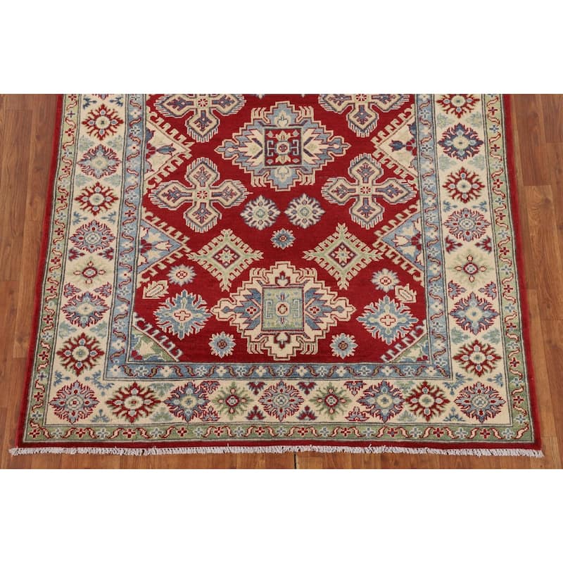 Traditional Kazak Area Rug Hand-Knotted Red Wool Carpet - 4'11" x 6'6"
