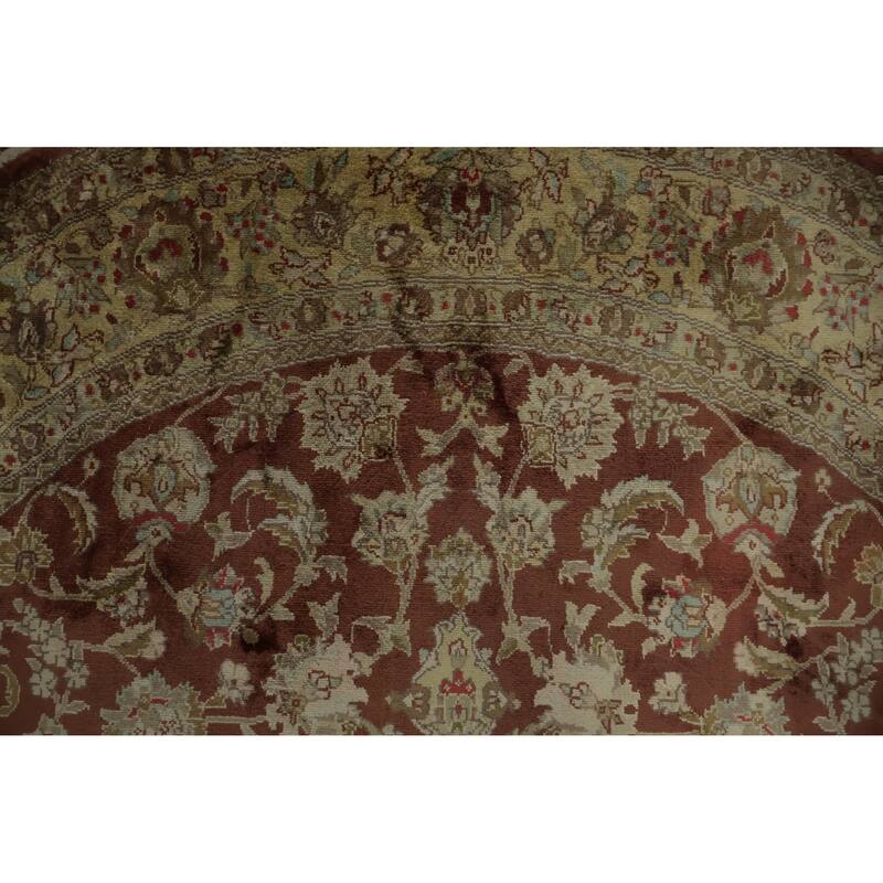 Hand Knotted Oriental Silk Carpet Traditional Floral Oranges & Rust Kashmir Area Rug - 6' 2'' X 6' 2''