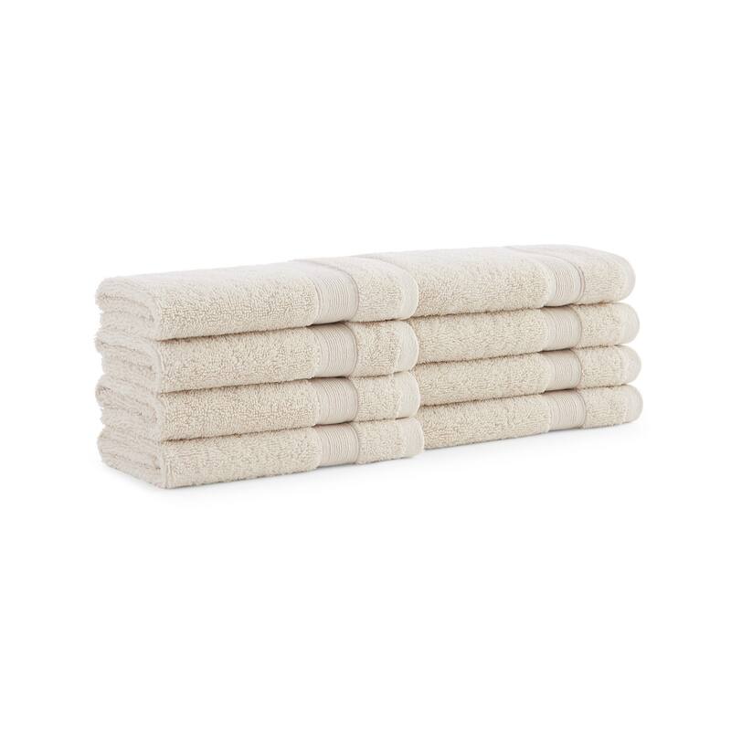 Aston & Arden Aegean Recycled Solid Towel Collection - Washcloth - Set of 8 - Beige