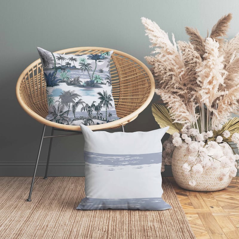 Tropical Beach Indoor/Outdoor Reversible Throw Pillow Grey and Blue
