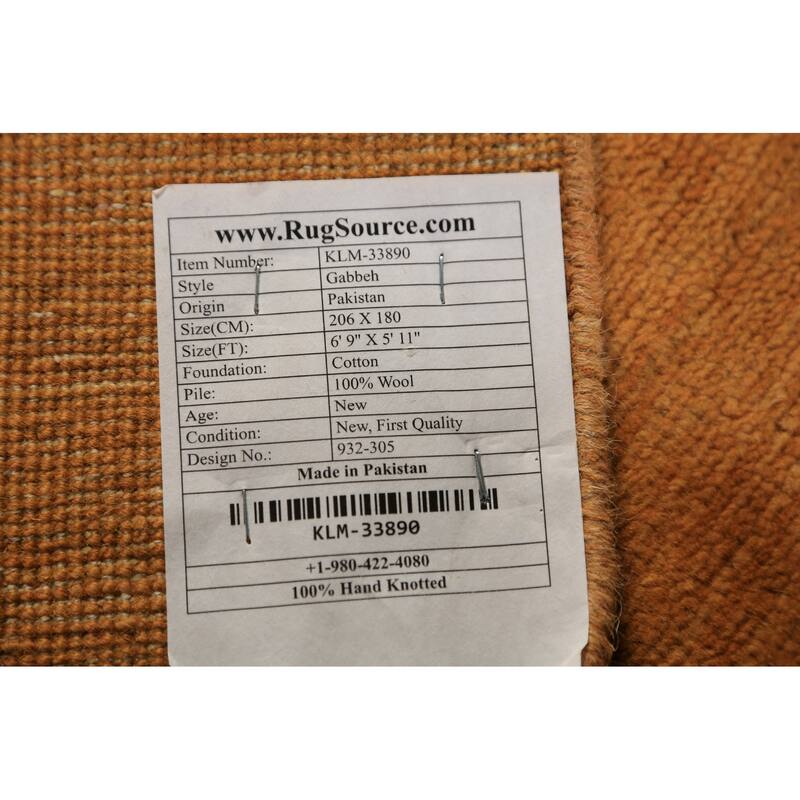 Orange Gabbeh Modern Area Rug Hand-Knotted Oriental Wool Carpet - 5'11" x 6'9"