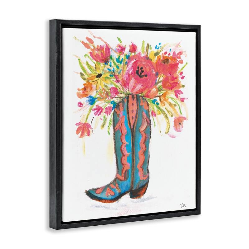 Stupell Floral Cowgirl Boot Pastels Framed Floater Canvas Wall Art Design By Jessica Mingo