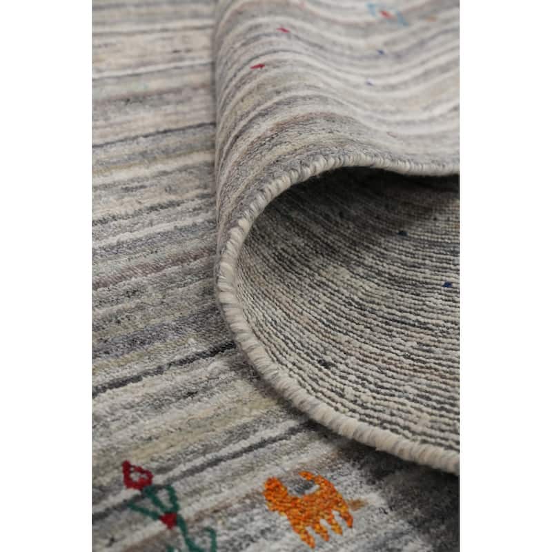 Hand Knotted Oriental Viscose Silk Carpet Tribal Animal Pictorial Greys & Charcoal Gabbeh Area Rug - 9' 10'' X 10' 0''