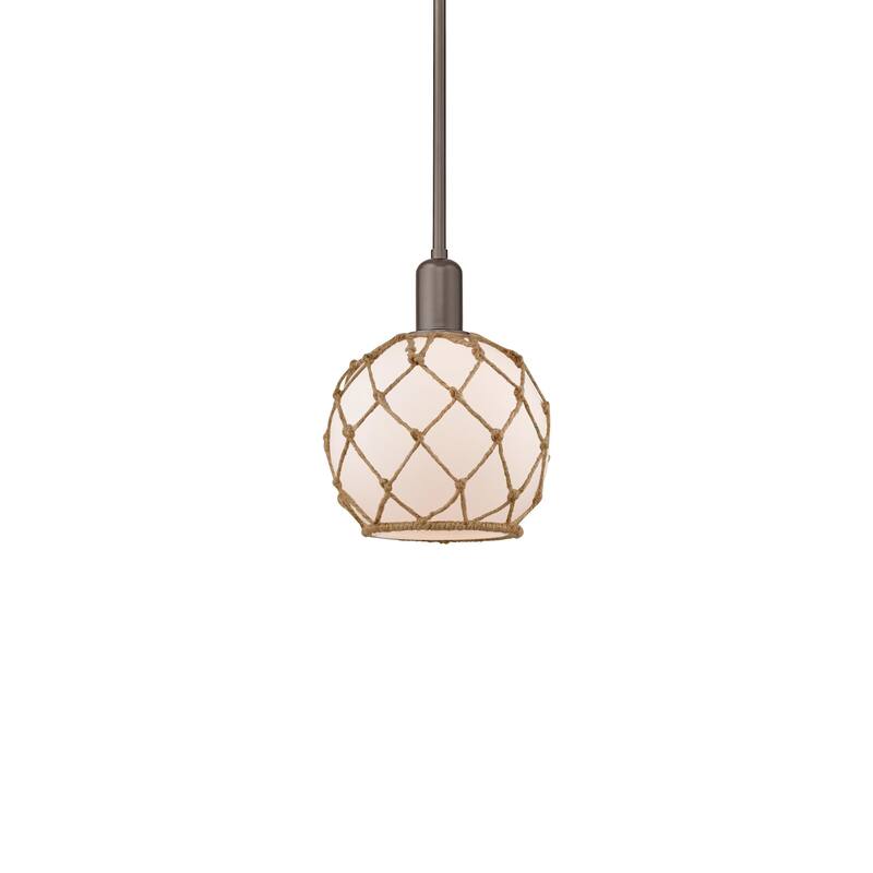Innovations Lighting 716-1S-11-8 Farmhouse Rope Pendant Farmhouse Rope - Oil Rubbed Bronze / White Glass with Brown Rope
