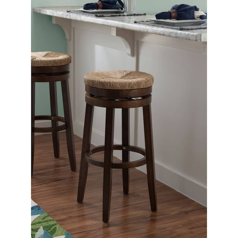 Maya Backless 31-Inch 360-Degree Swivel Bar Stool with Seagrass Seat - Walnut